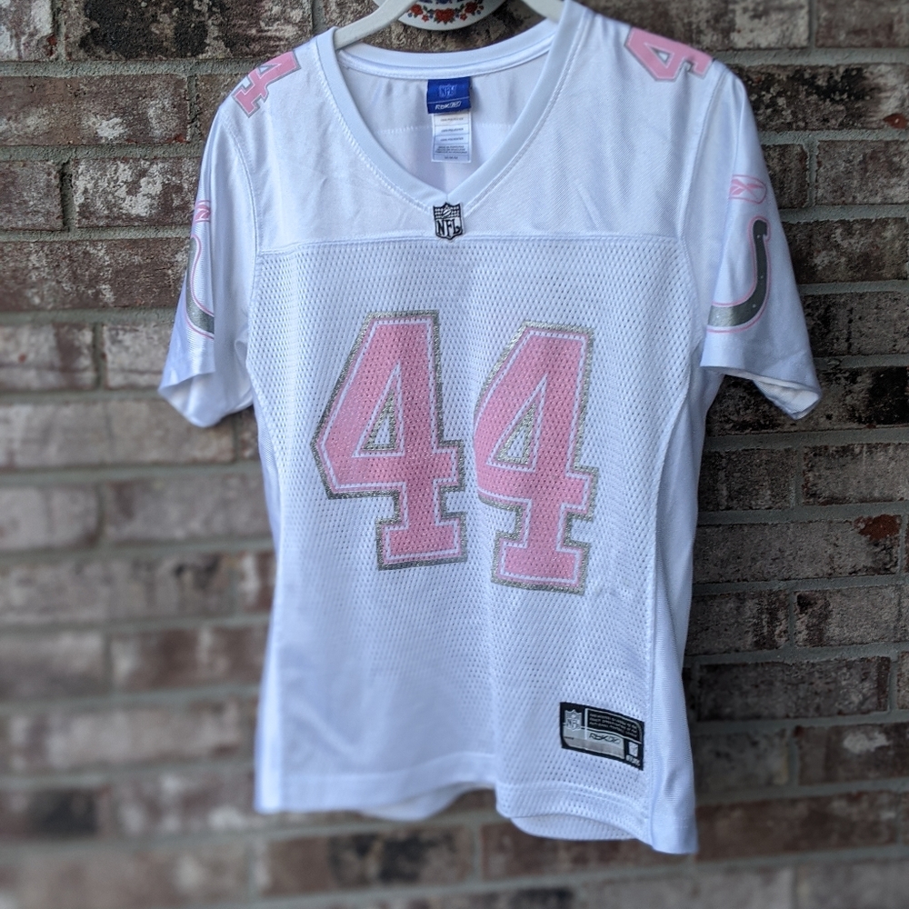 COLTS DALLAS CLARK JERSEY, PINK AND WHITE SPARKLE, SIZE M
